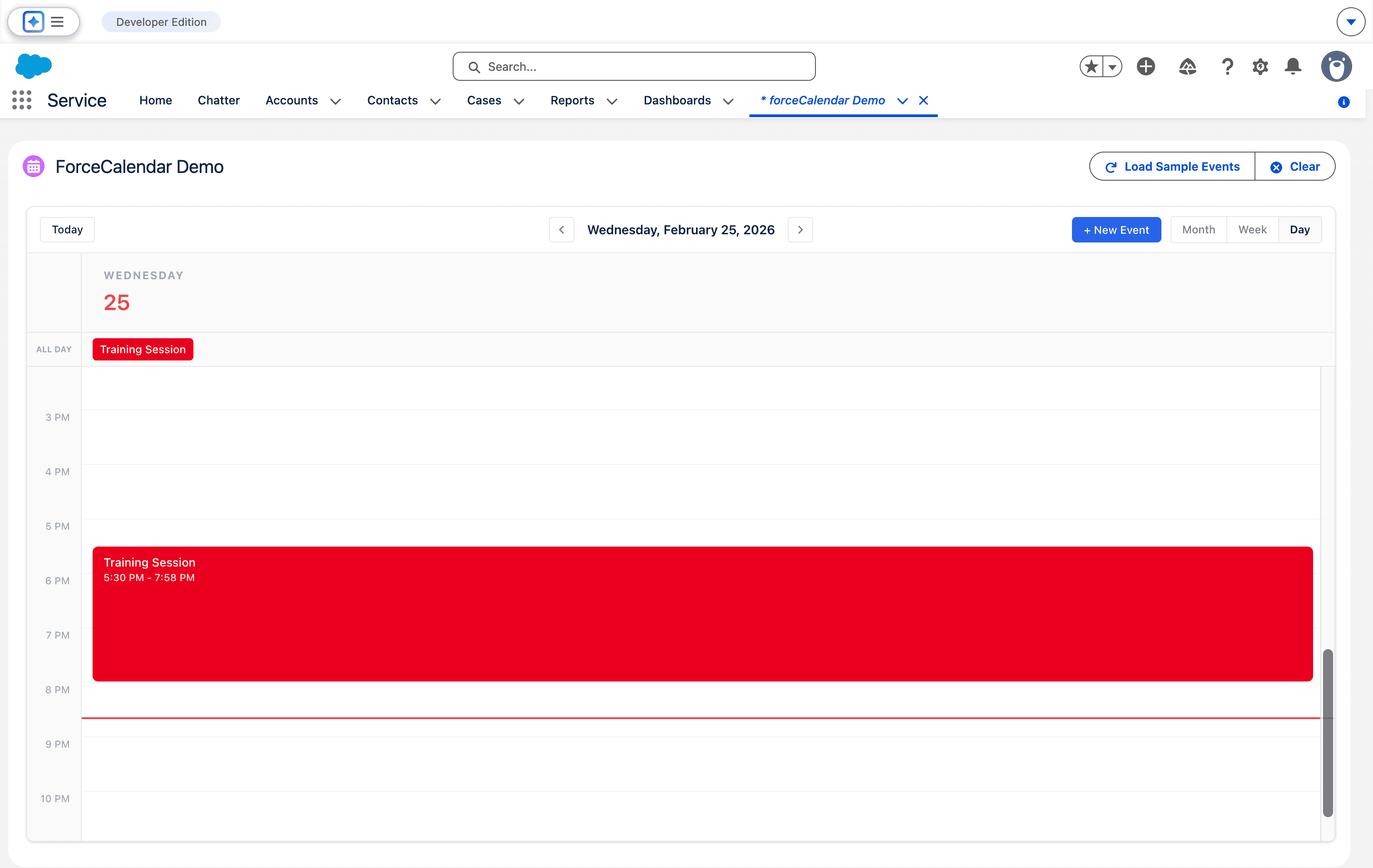forceCalendar day view inside Salesforce