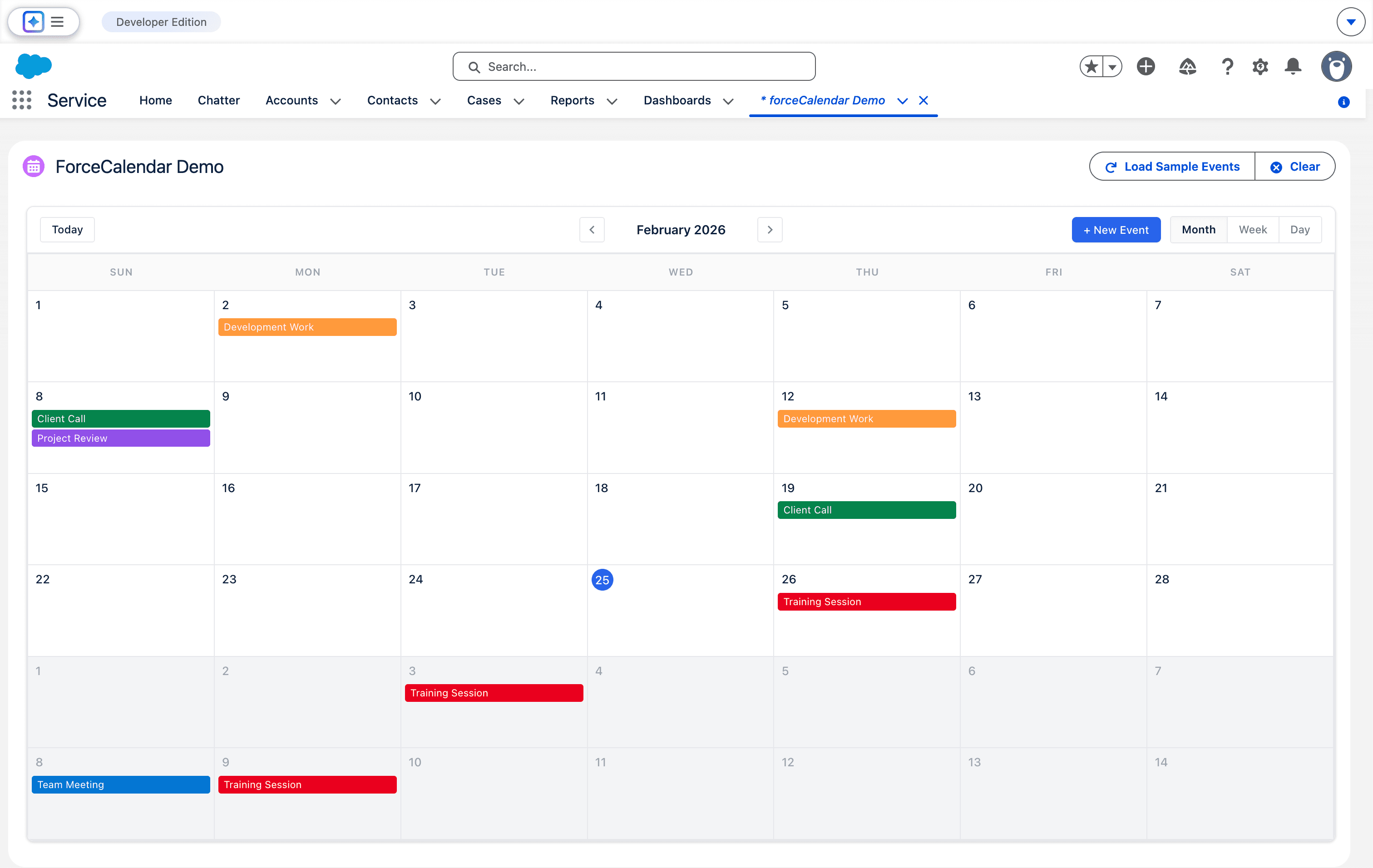 forceCalendar month view inside Salesforce
