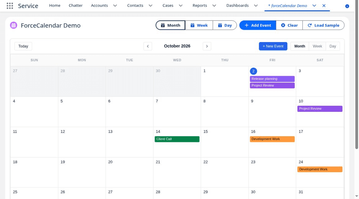 Genuine Lightning month view with synthetic calendar events